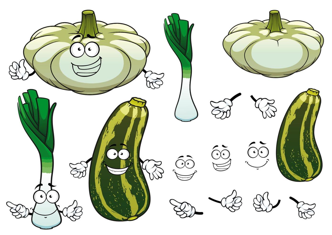 verduras de cebolla, calabaza y calabacín vector