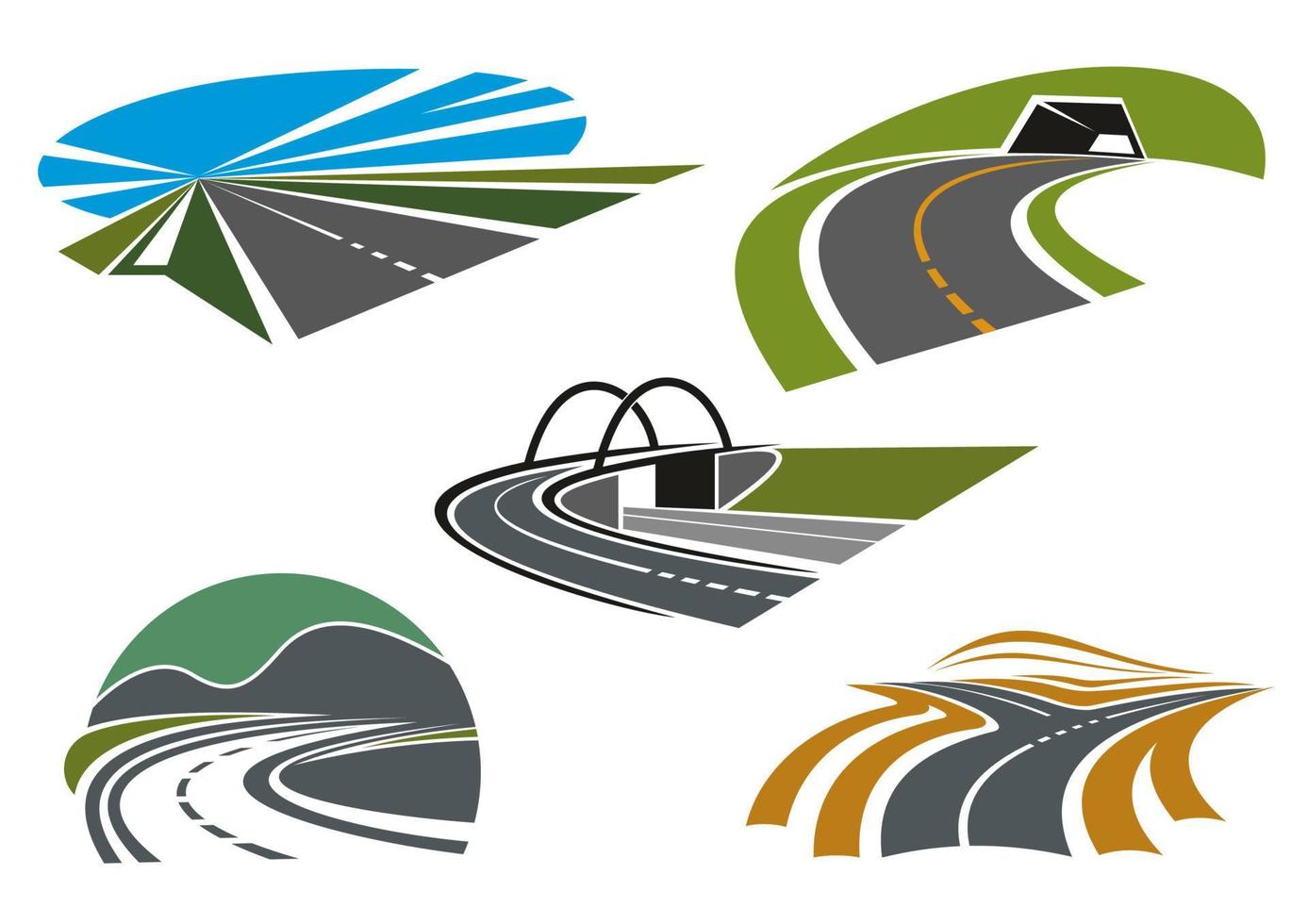 Asphalt highways and roads abstract icons vector
