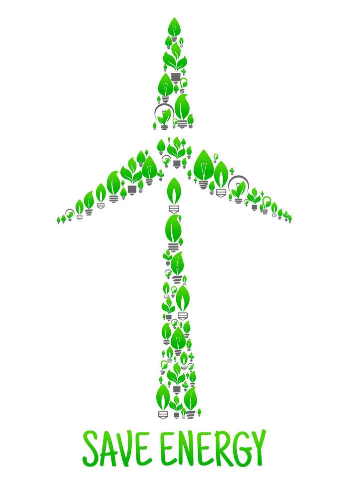 Save Energy. Eco environment wind turbine vector