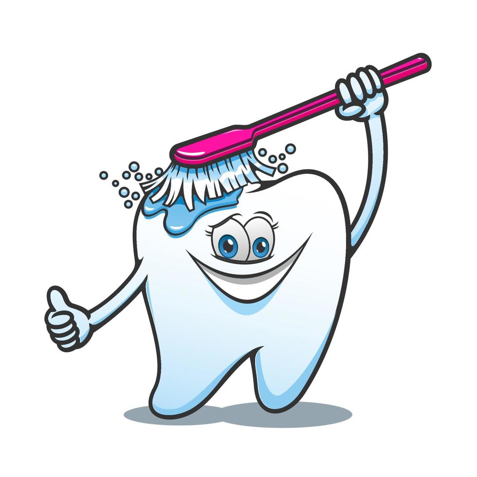 Cartoon happy tooth with brush vector