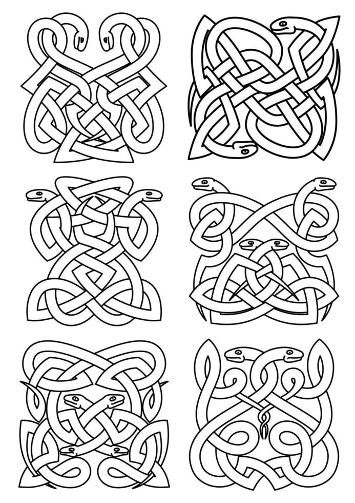 Gothic celtic snakes knot patterns vector