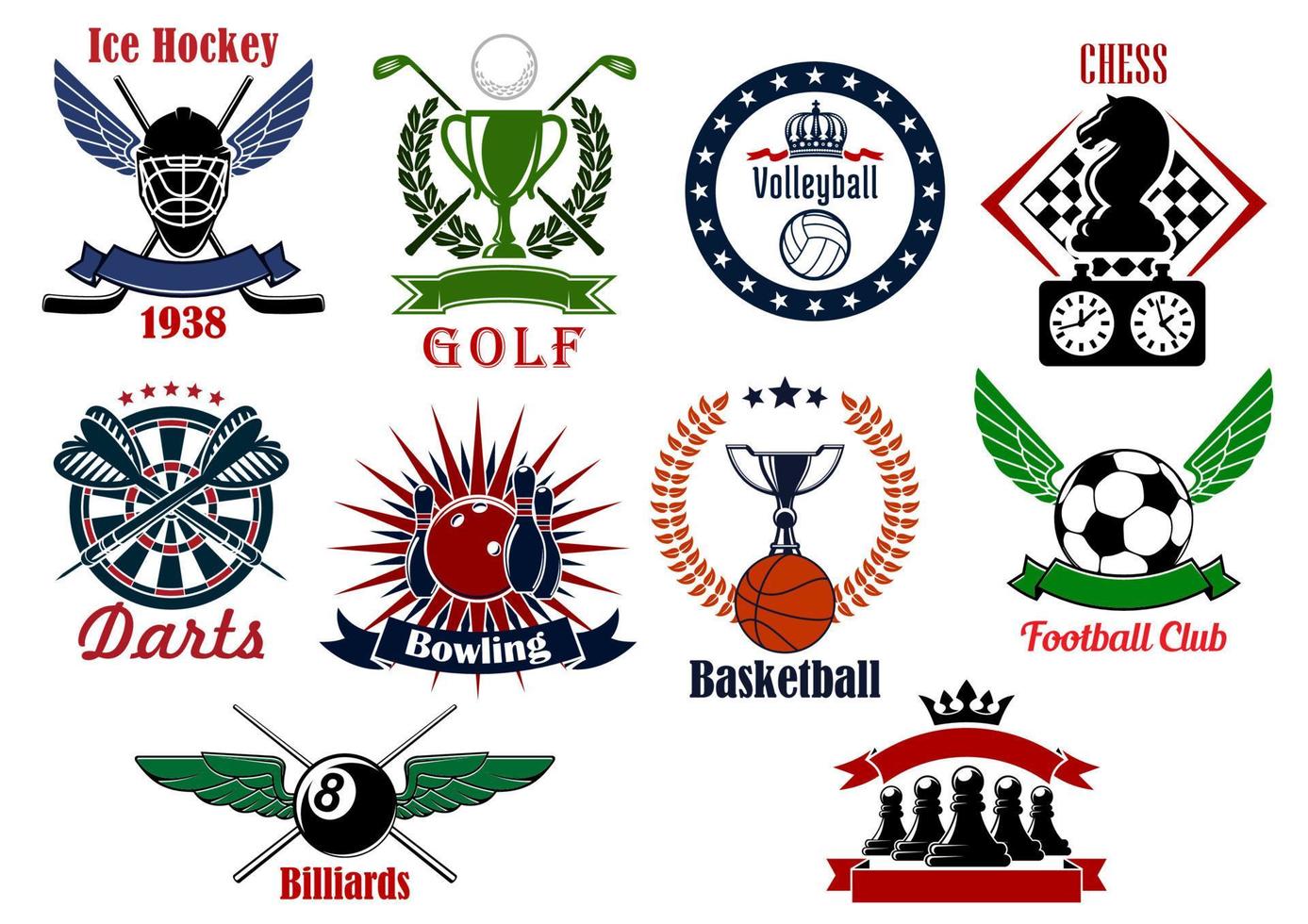 iconos de juegos deportivos, emblemas e insignias de torneos vector