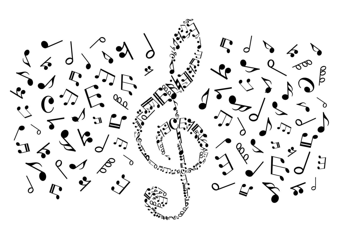 Decorative treble clef with musical notes, symbols vector