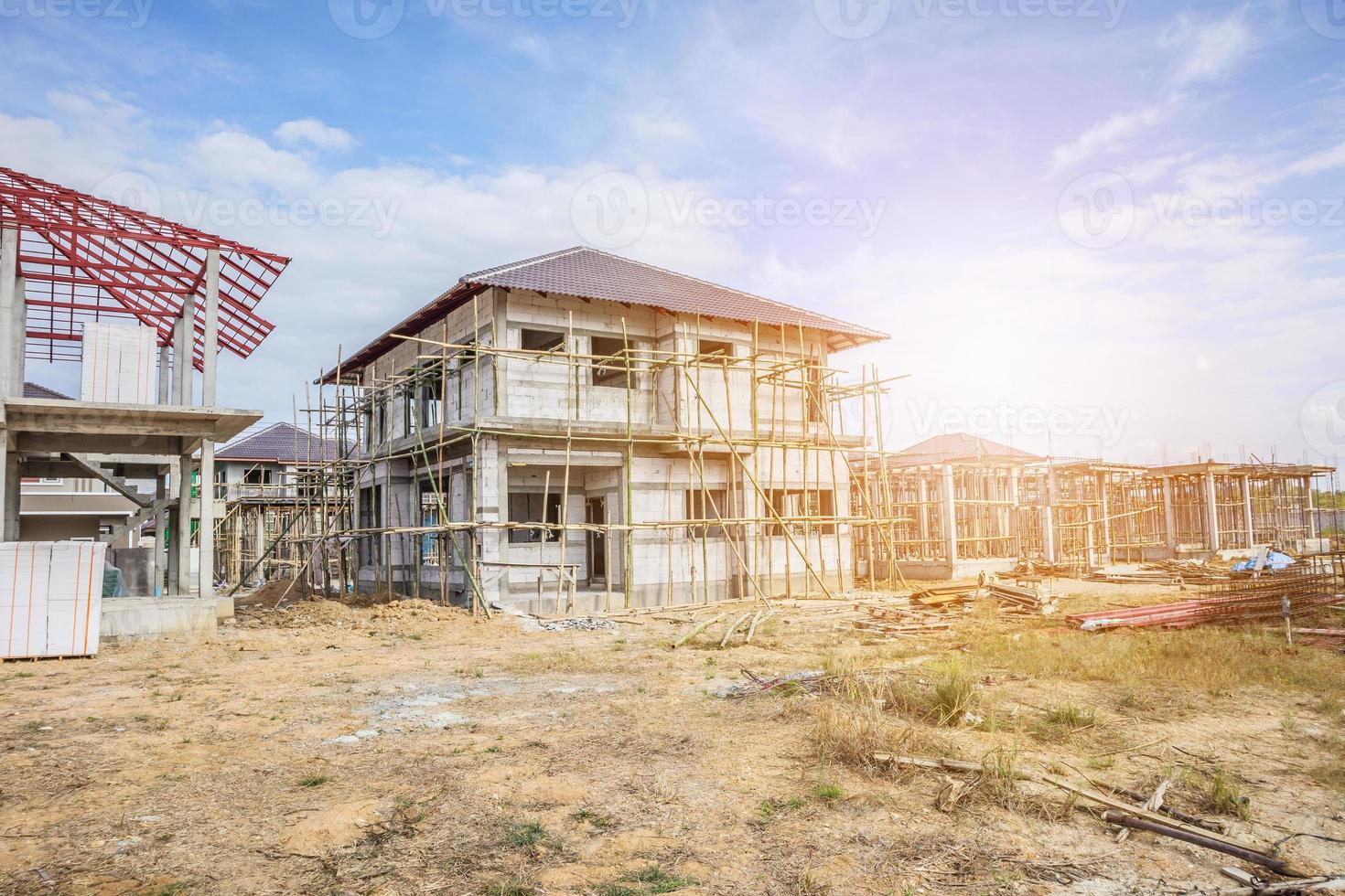 construction residential new house in progress at building site photo