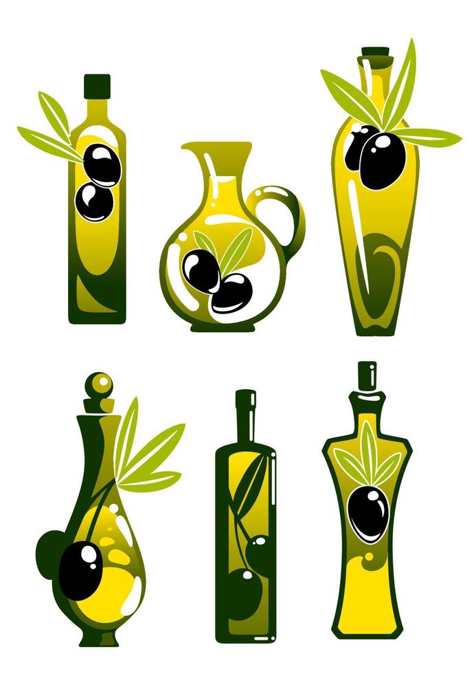 Olive oil in bottles and jug vector