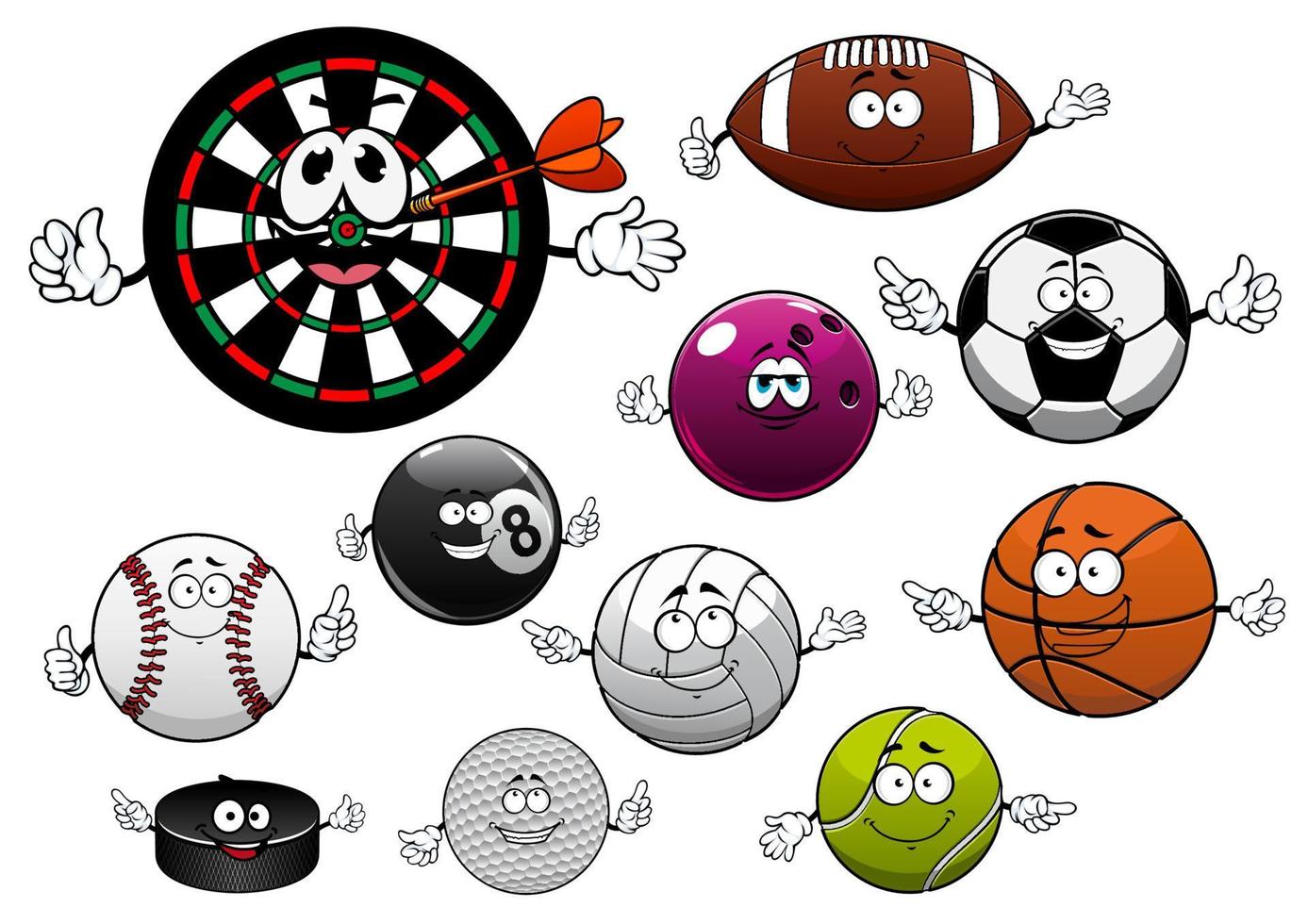 Cartoon dartboard, puck and sport balls vector