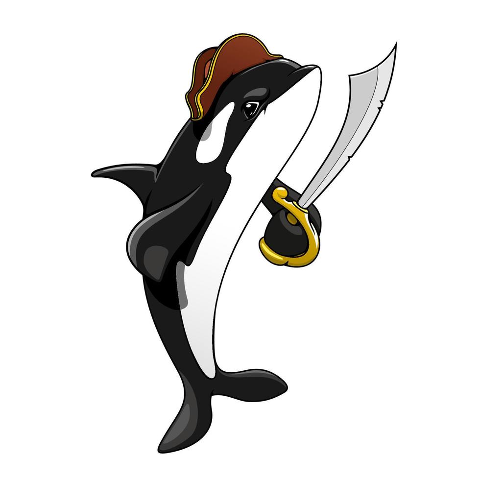 Cartoon pirate killer whale with sword vector