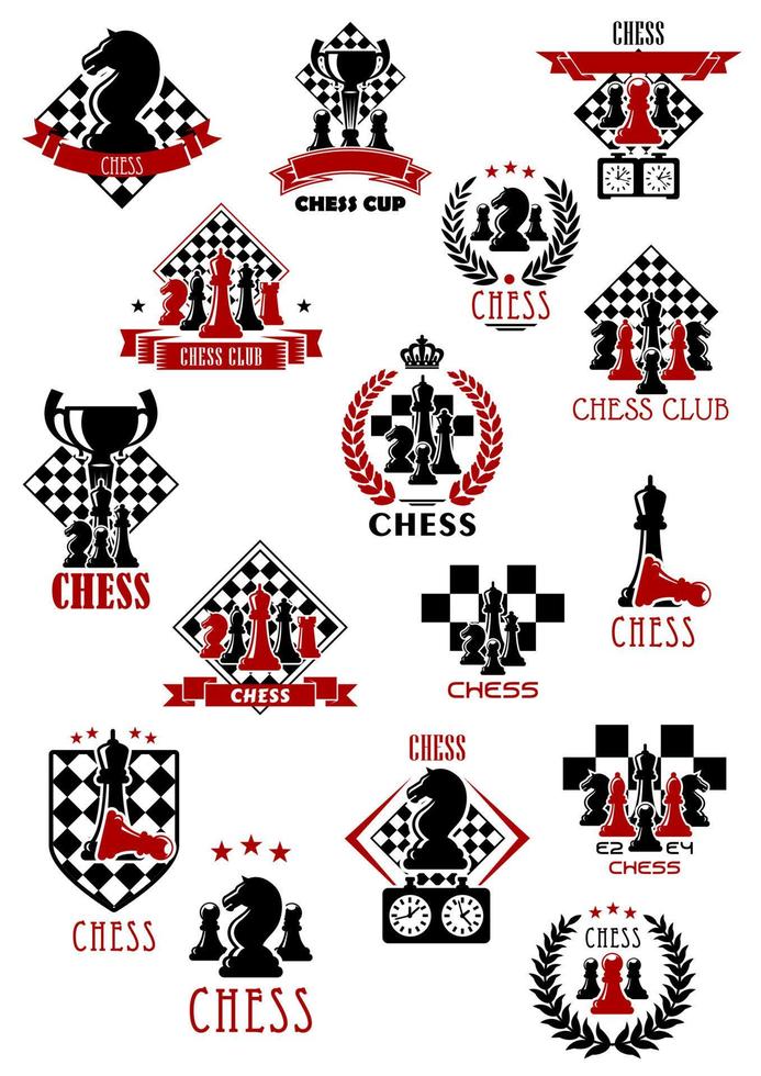 Chess sport game icons, emblems and symbols vector