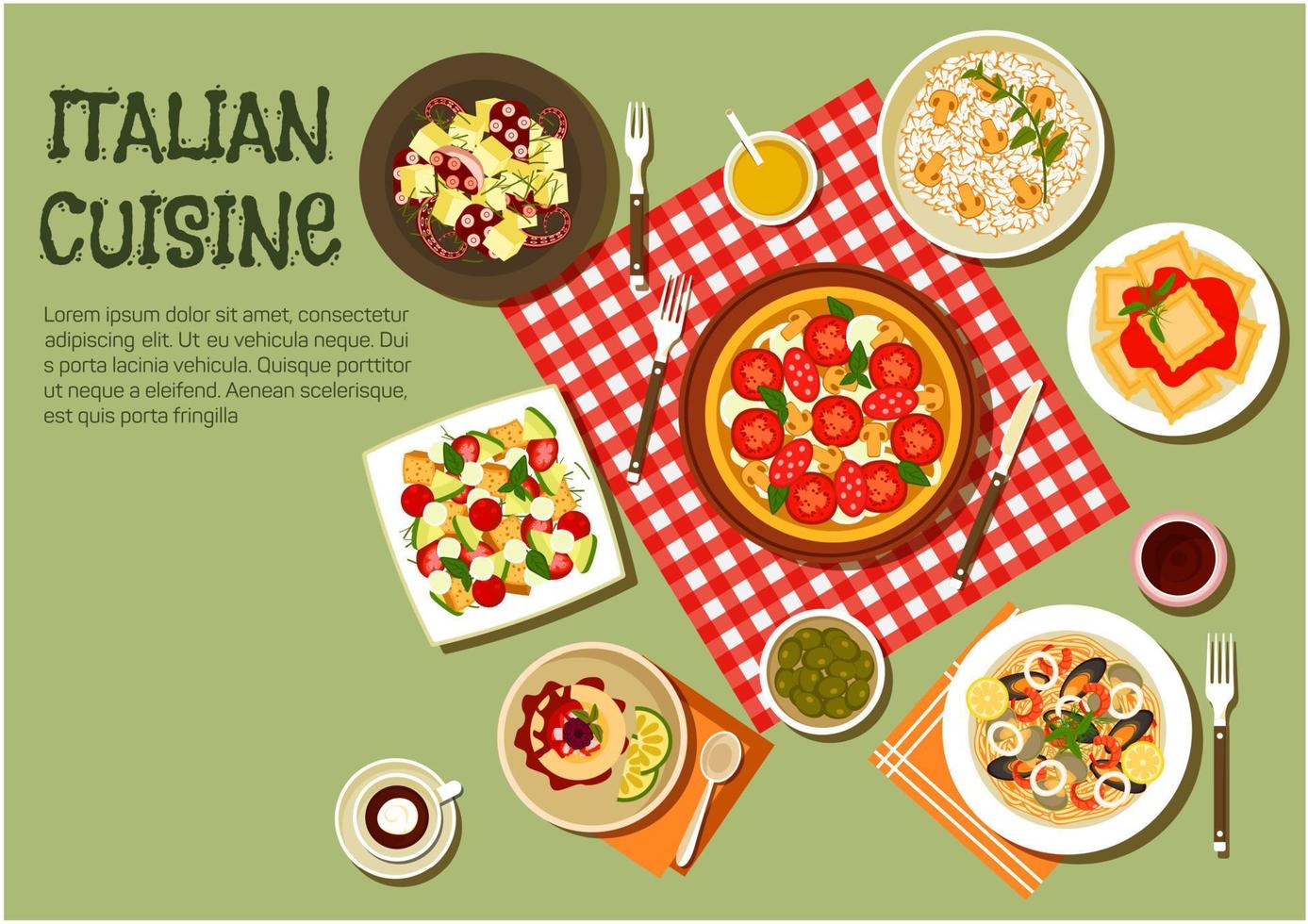 Delicious picnic dishes of italian cuisine icon vector