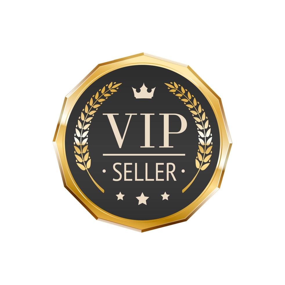 VIP seller golden badge, glossy premium label vector