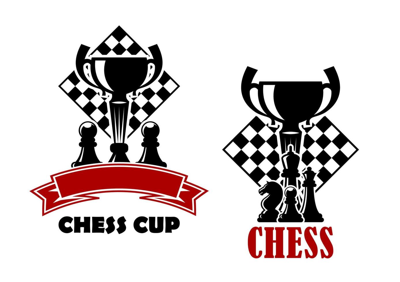 Chess game icons with cup and chessmen vector