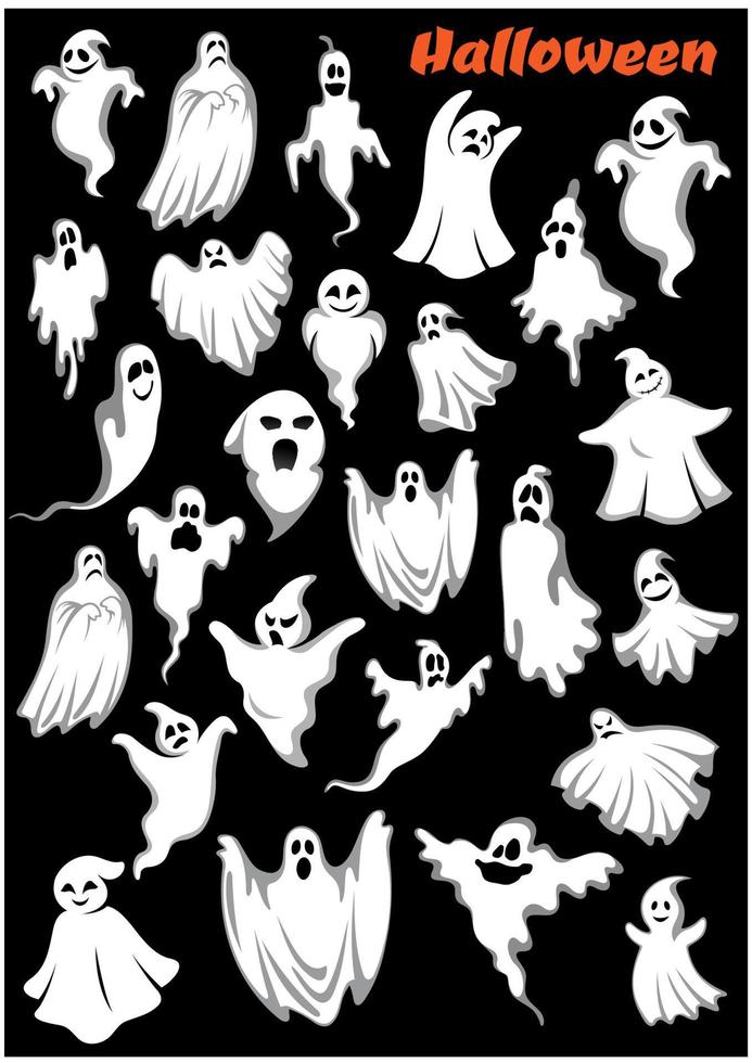 White flying monsters, ghouls and ghosts vector