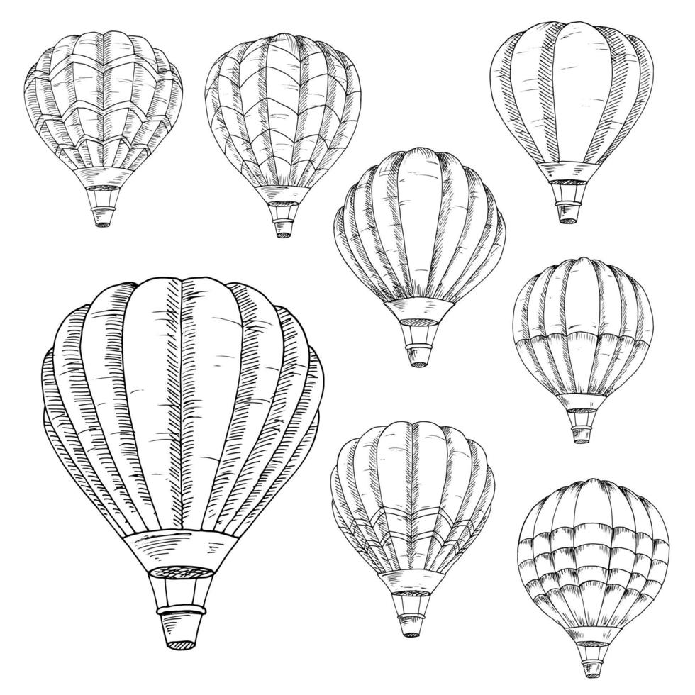 bocetos de globos aerostáticos voladores vector