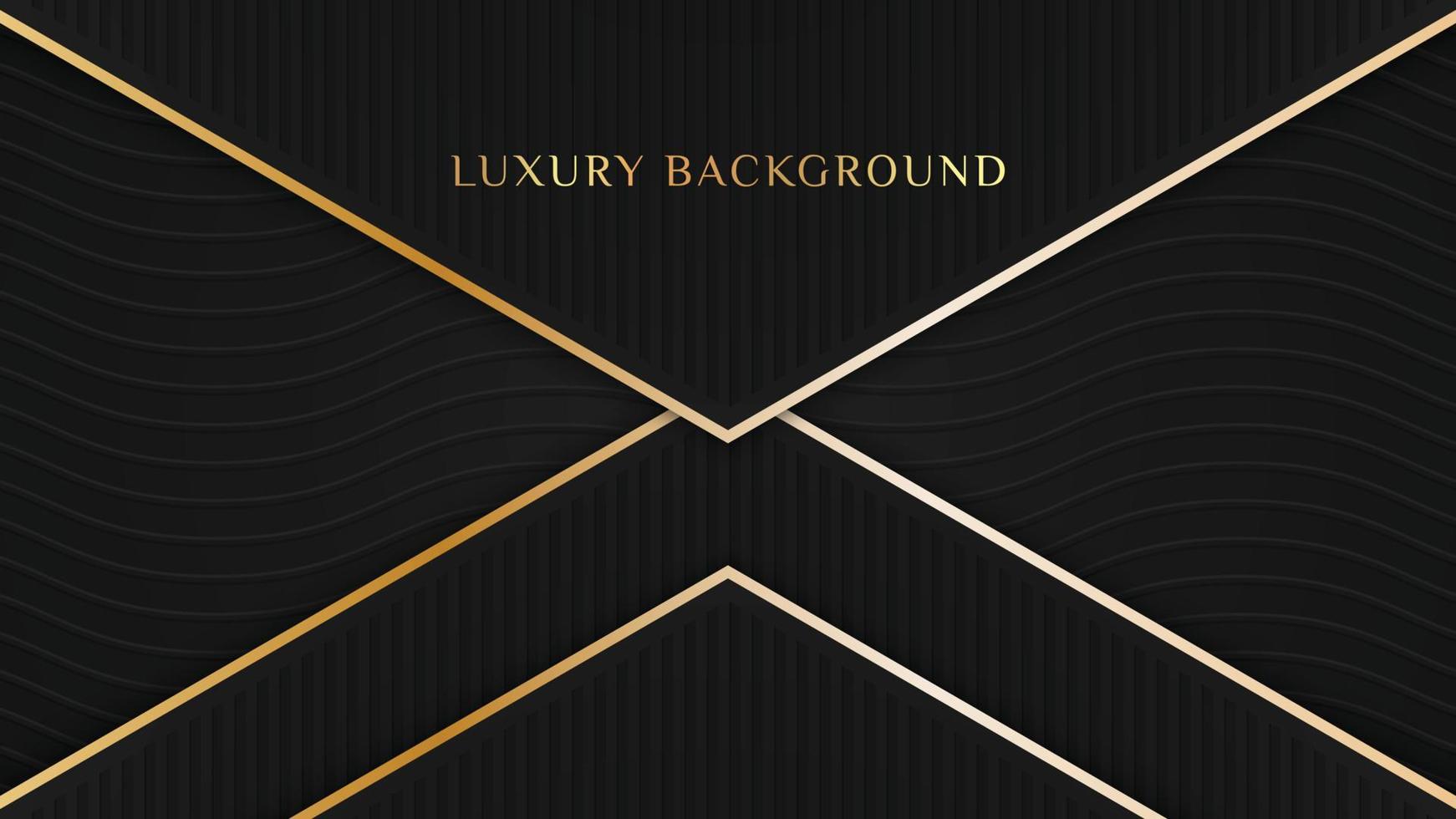 Elegant black luxury background concept with dark gold lines and wavy 3d texture vector