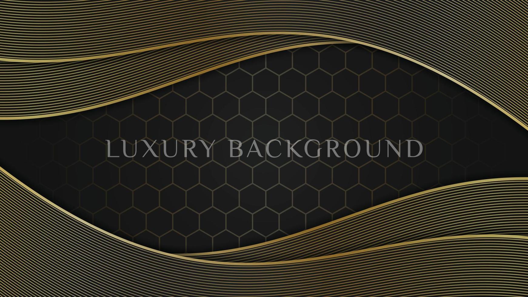 Abstract elegant luxury dark black background with gold wavy lines texture vector