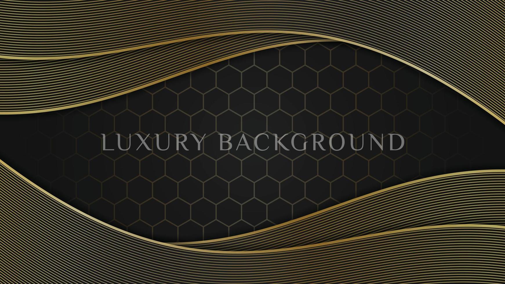 Abstract elegant luxury dark black background with gold wavy lines texture vector