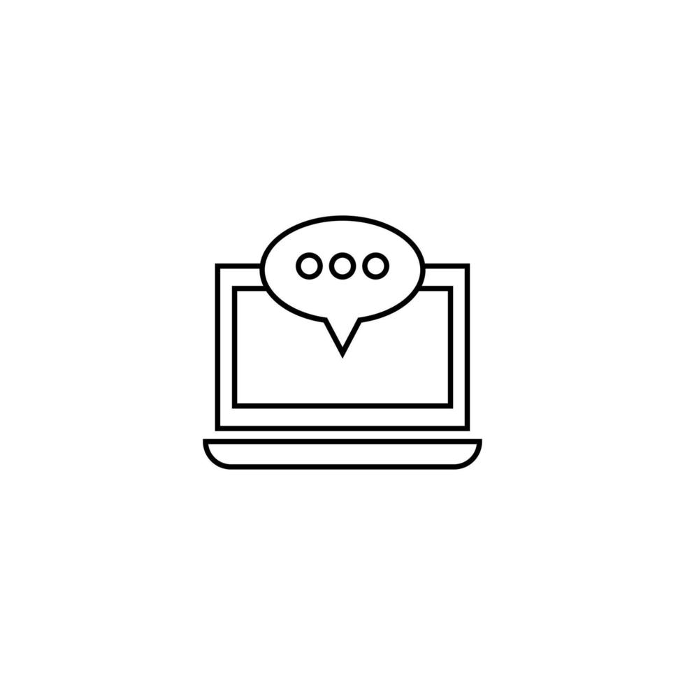 Computer, internet and communication concept. Modern monochrome sign in flat style. Suitable for web sites, stores, books etc. Line icon of ellipsis or dotted line inside of speech bubble on laptop vector