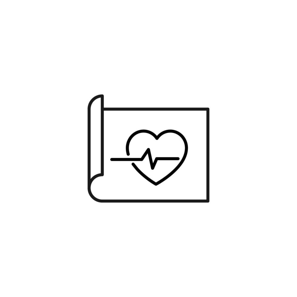 Art, picture, image concept. Simple monochrome isolated sign. Editable stroke. Vector line icon of heart and pulse as symbol of cardiogram on paper sheet