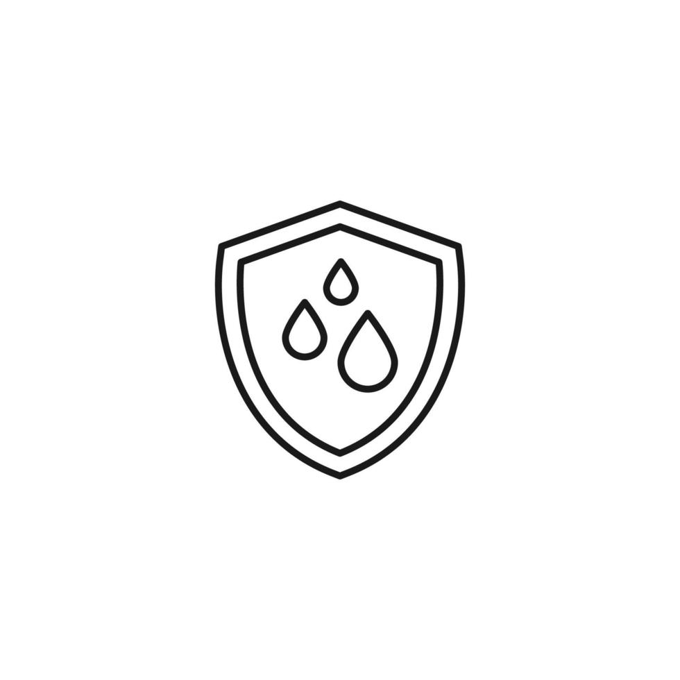 Shield, armor, protection sign. Minimalistic vector symbol drawn with black thin line. Suitable for adverts, stores, shops, books. Line icon of drops inside of armor or shield