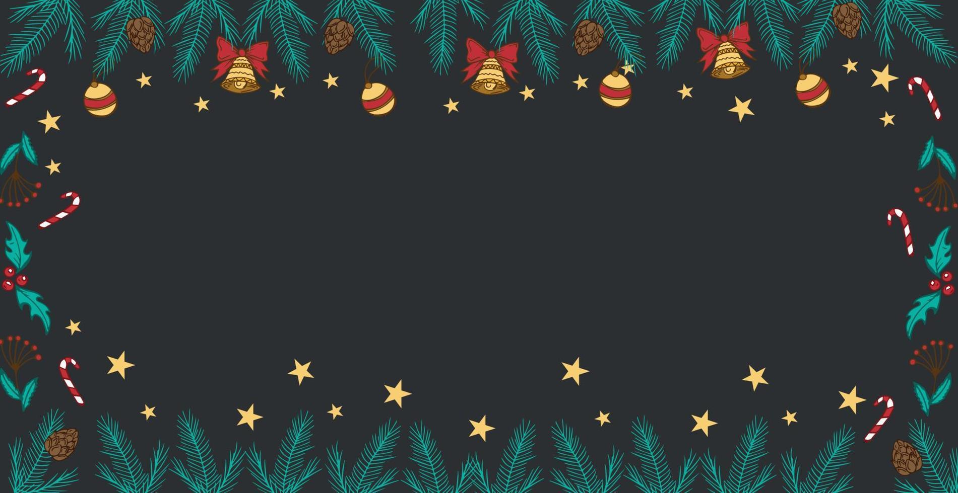 Dark Christmas background, Christmas tree with decorations, toys and gifts, white background under the text - Vector