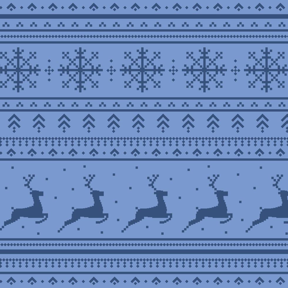 Christmas blue panoramic background with drawings of deer and patterns of the holiday - Vector