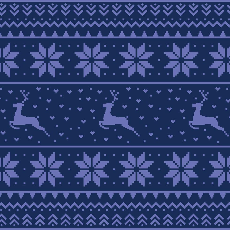 Christmas blue panoramic background with drawings of deer and patterns of the holiday - Vector