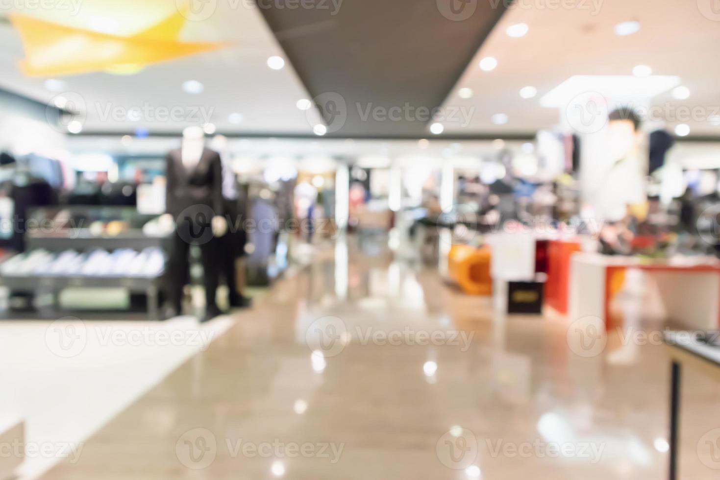 Abstract blur clothing boutique display interior of shopping mall background photo