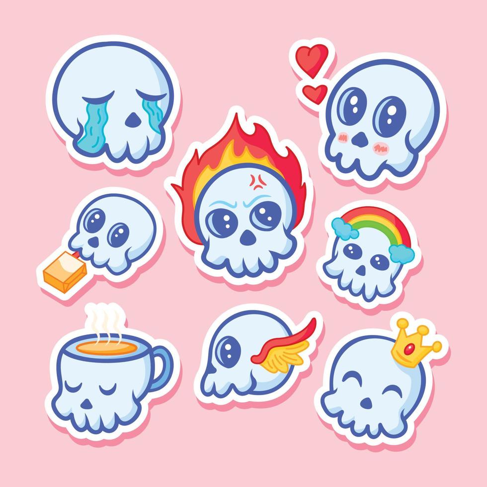 Set of Kawaii Skull Stickers vector