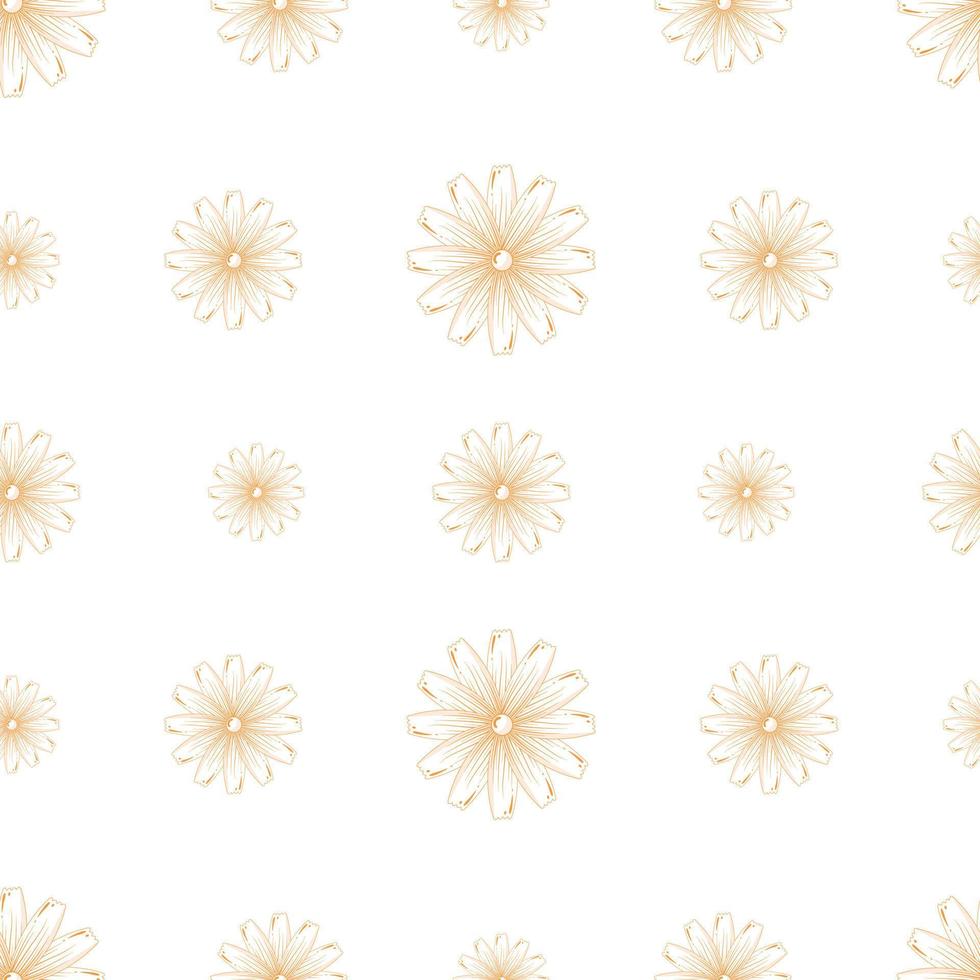 Seamless pattern with yellow contour calendula in flat style isolated on white background vector