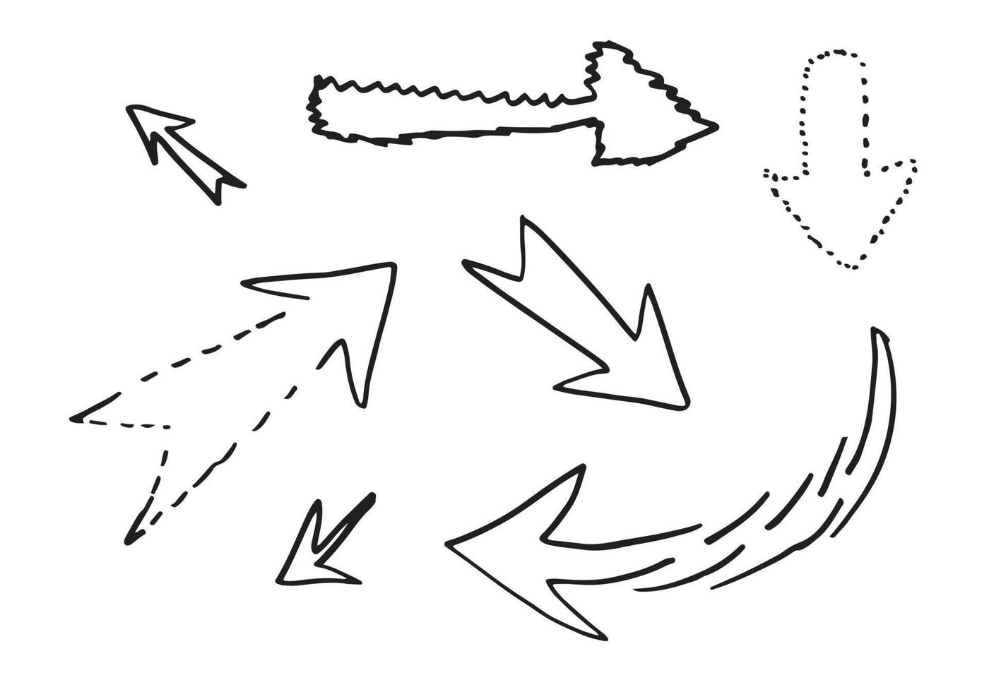 elementos de diseño de garabatos. flechas dibujadas a mano aisladas sobre fondo blanco. ilustración vectorial vector