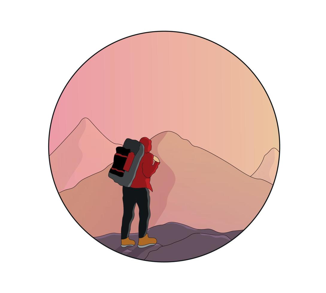 Adventure Hill Tracking flat Vector illustration