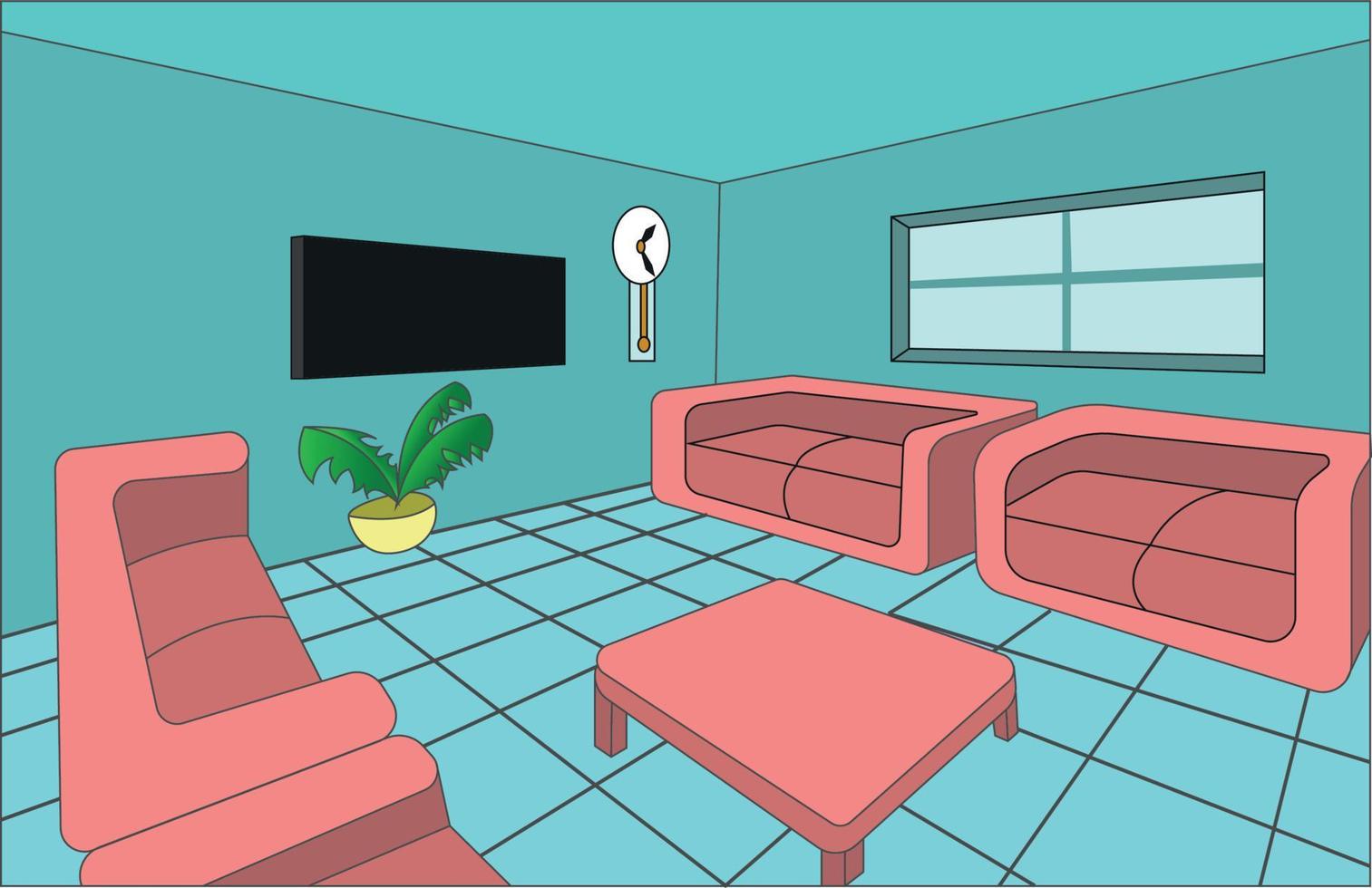 Interior de la sala de estar moderna con ilustración de vector de sofá