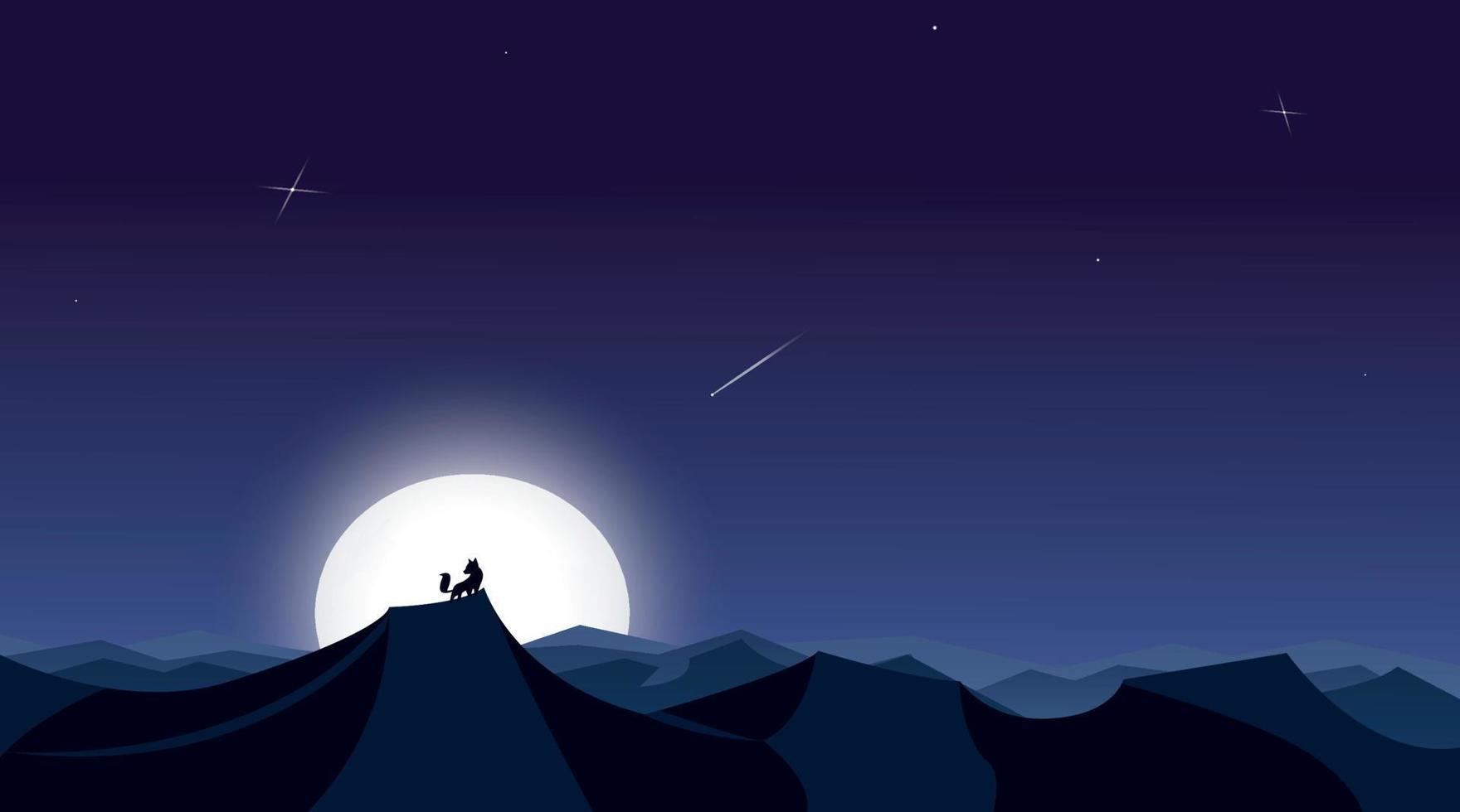 landscape Design with night view mountains and moon and a shining sky vector