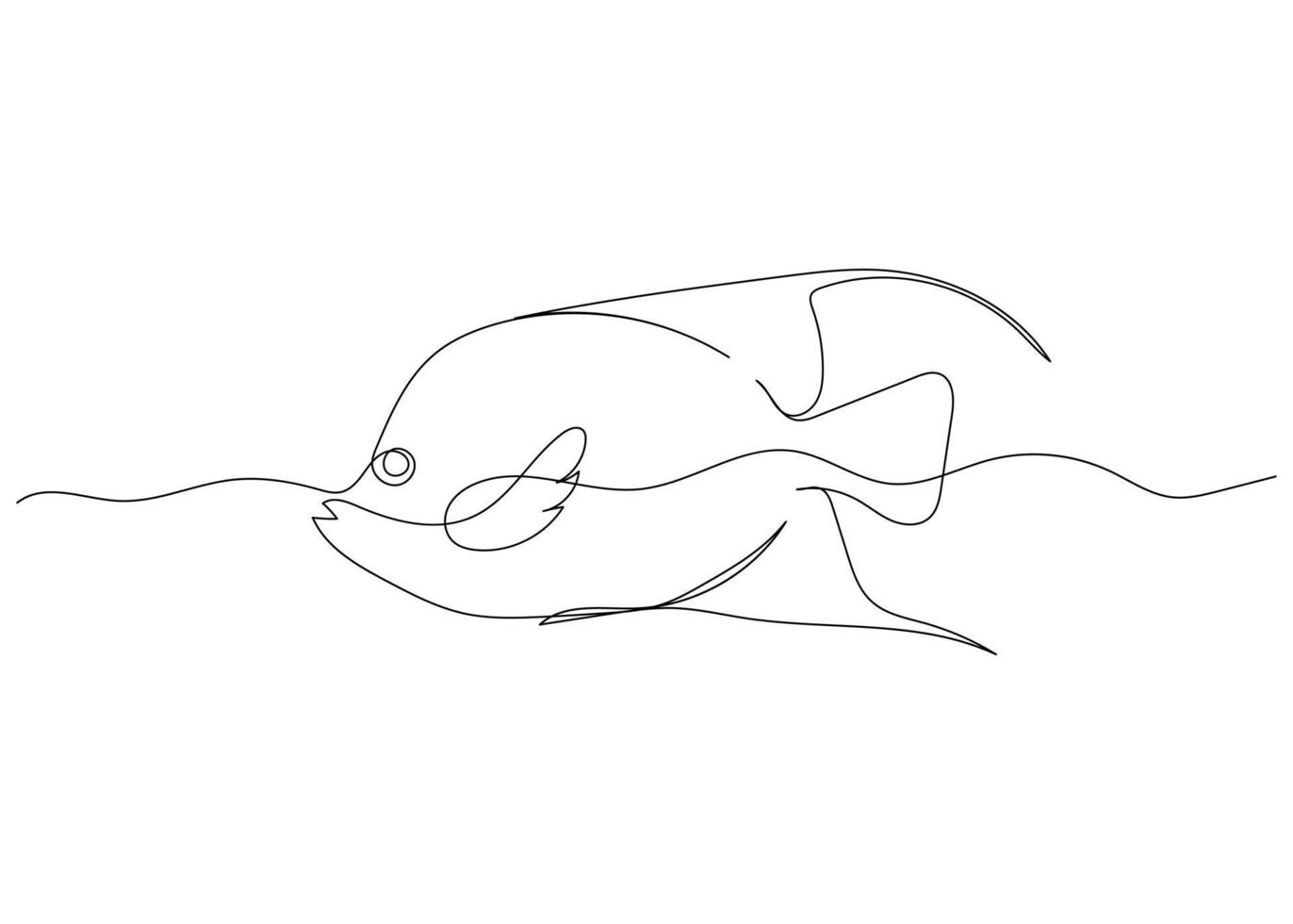 Continuous line drawing of fish with the ocean. Minimalism art. vector