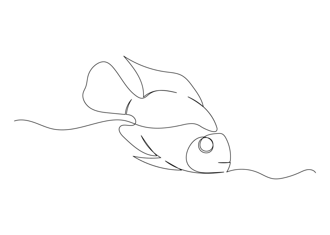 Continuous line drawing of fish with the ocean. Minimalism art. vector