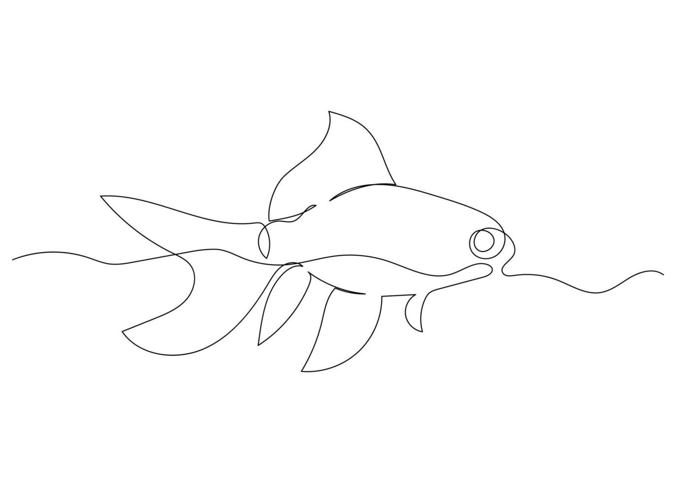 Continuous line drawing of fish with the ocean. Minimalism art. vector