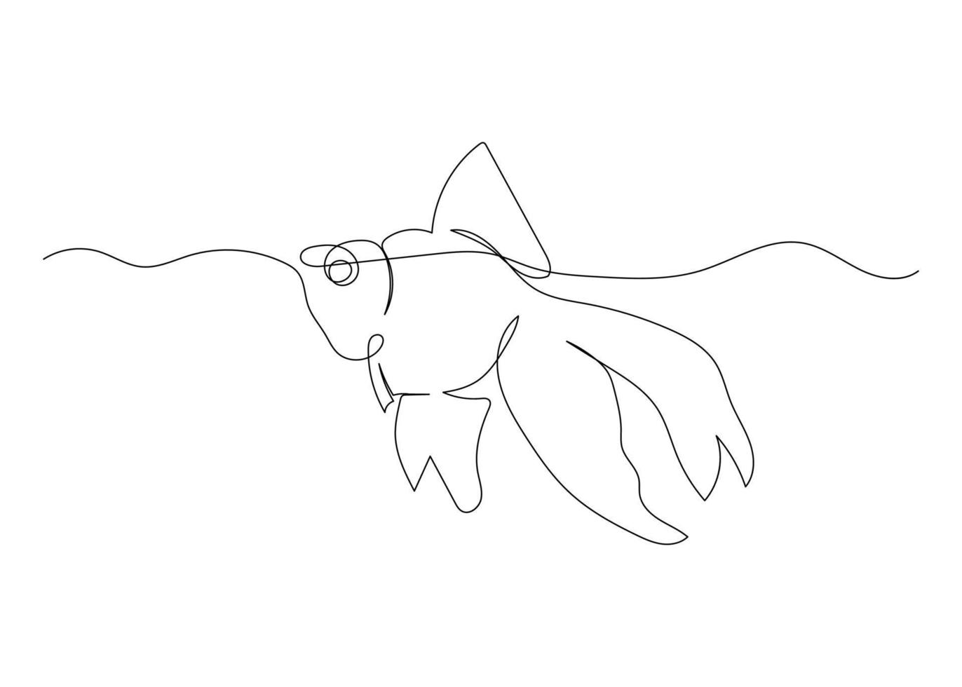 Continuous line drawing of fish with the ocean. Minimalism art. vector