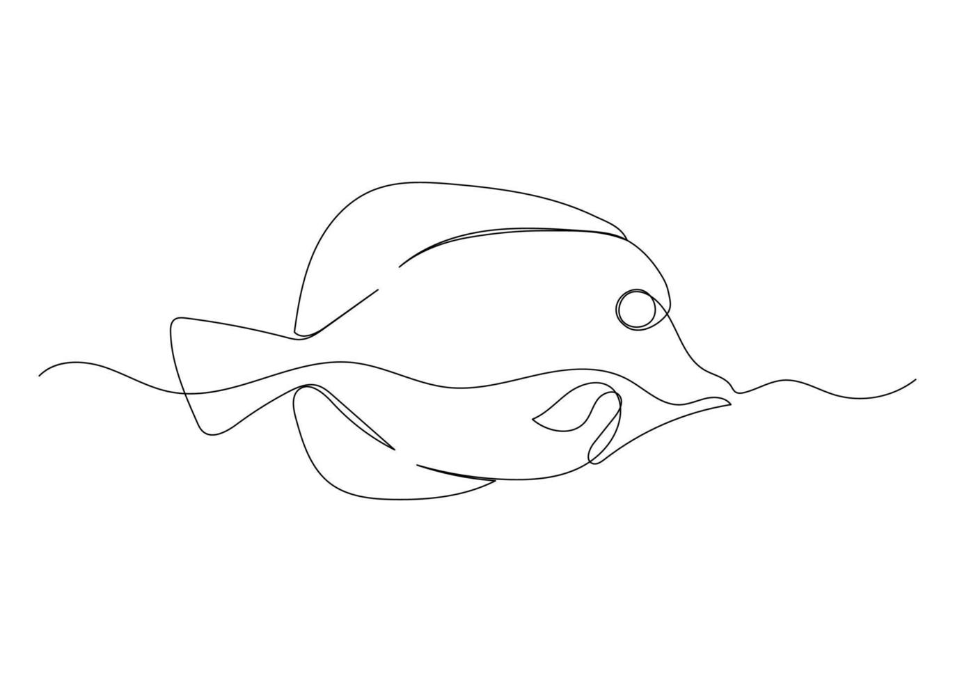 Continuous line drawing of fish with the ocean. Minimalism art. vector