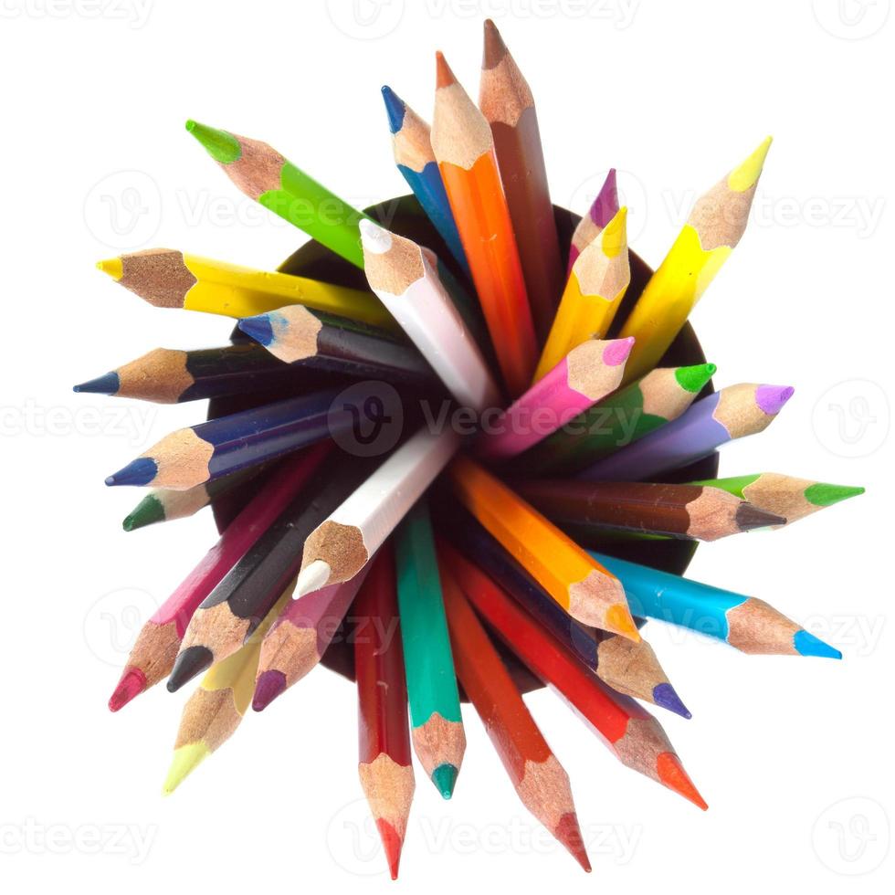 different colored pencils with white background photo