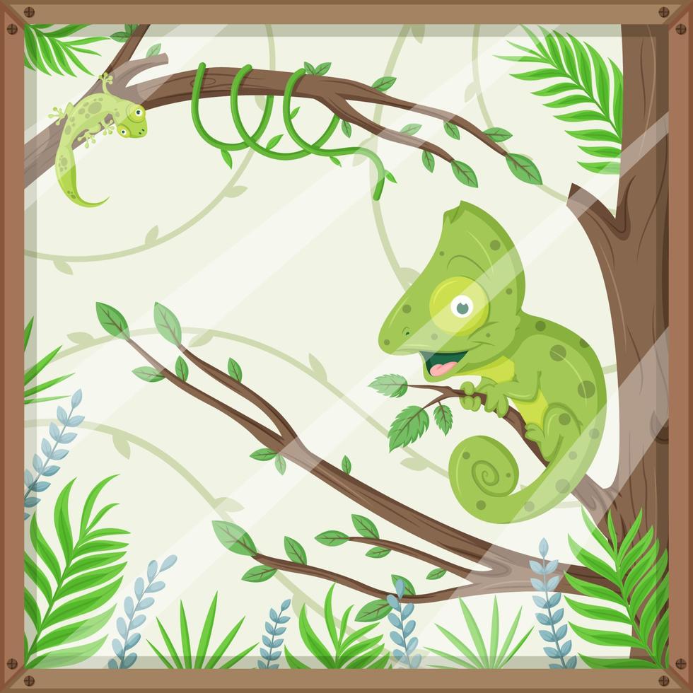 Exotic Pets Terrarium With Chameleon and Gecko vector