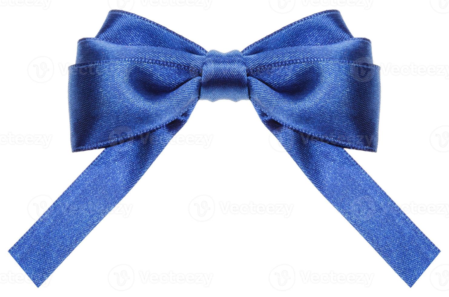 symmetric blue ribbon bow with square cut ends photo