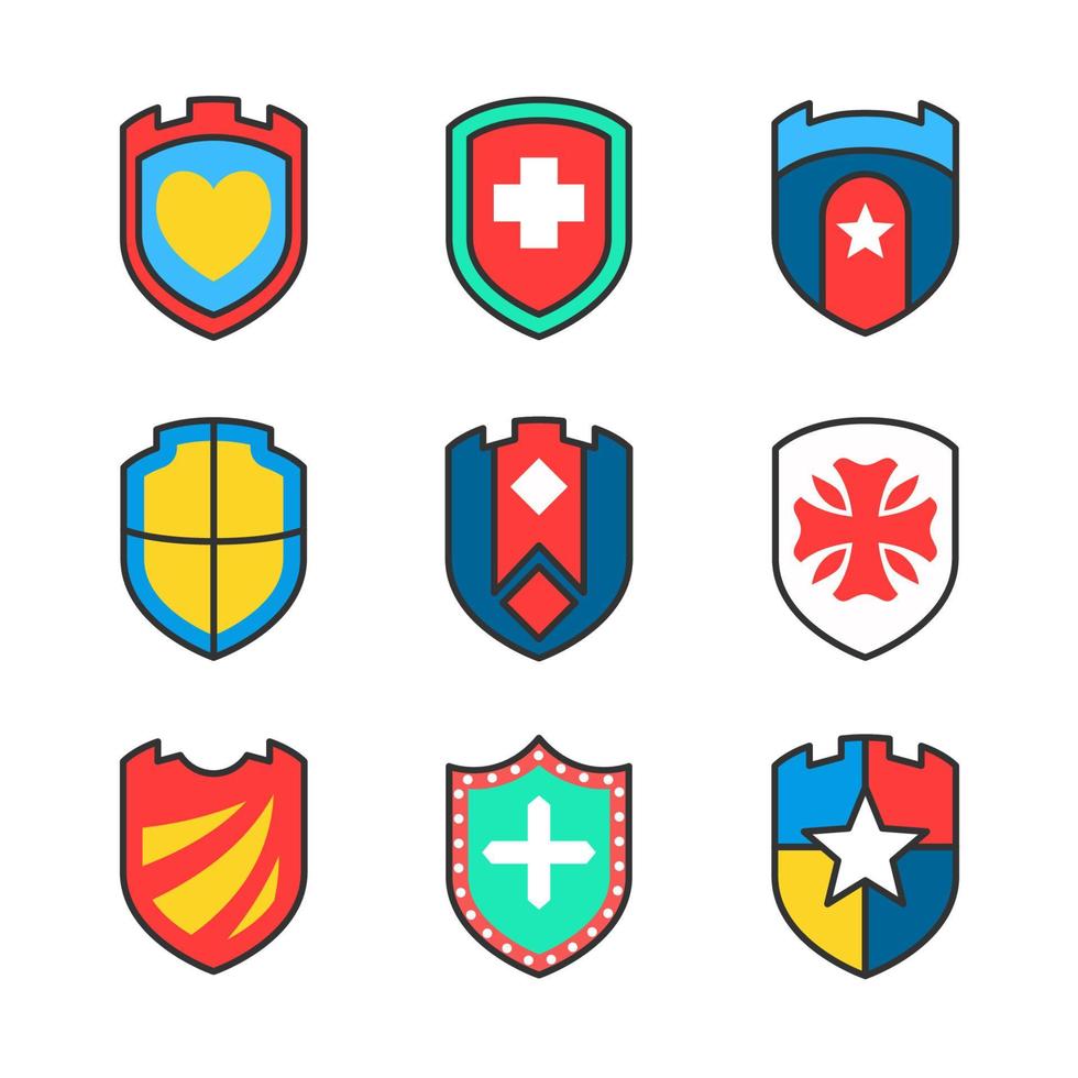 Outline Shield Icon Set vector