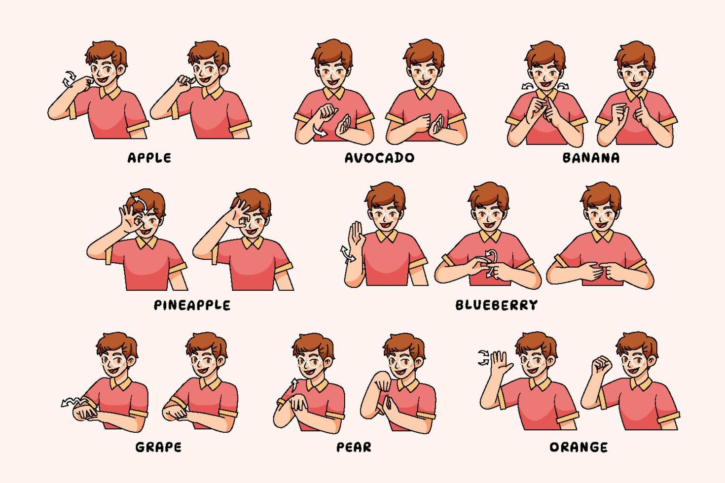 gesto de lenguaje de señas de frutas asl vector