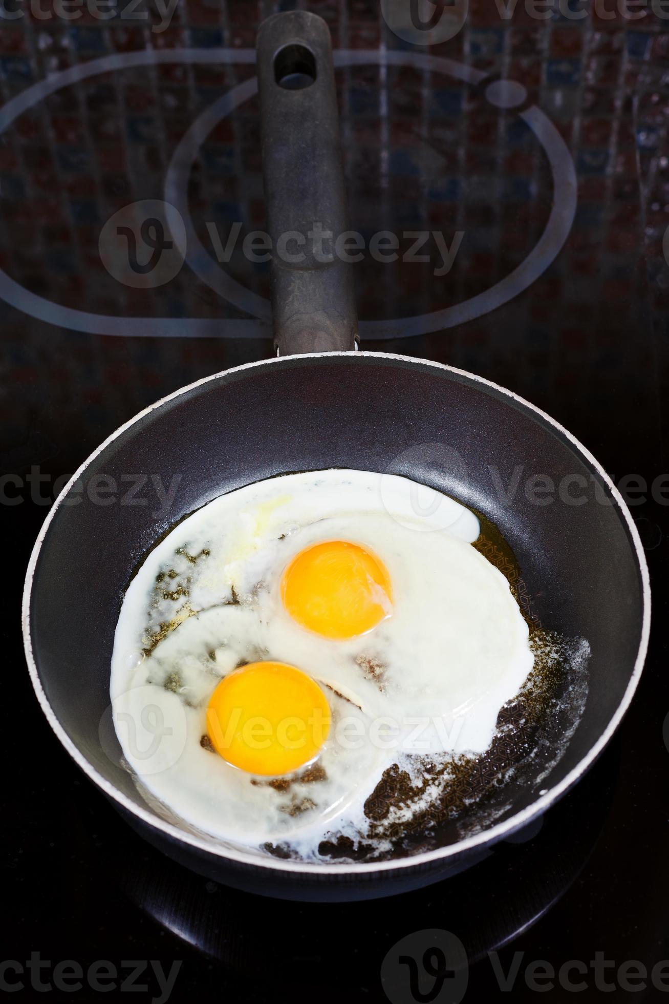 two fried eggs in frying pan 11679421 Stock Photo at Vecteezy