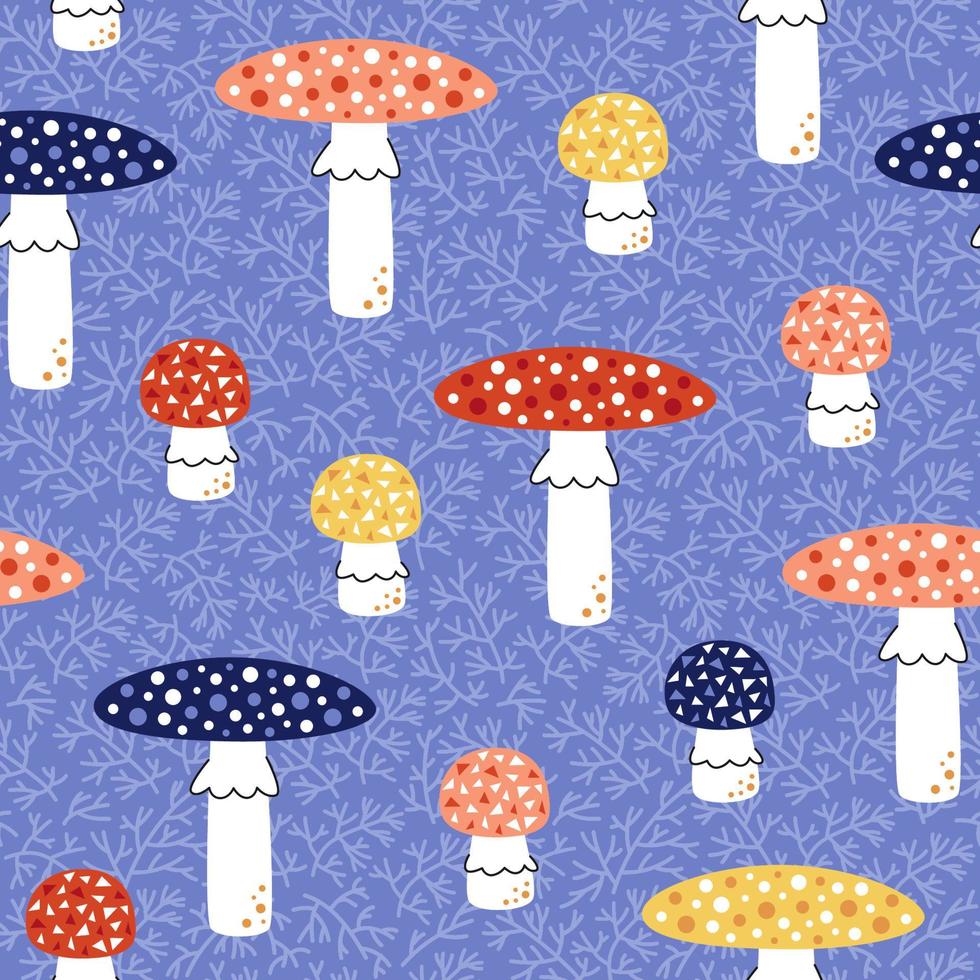 Cute fly agaric mushrooms pattern . Autumn seamless print with amanitas vector
