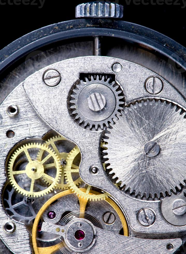 clockwork of old watch  close up photo
