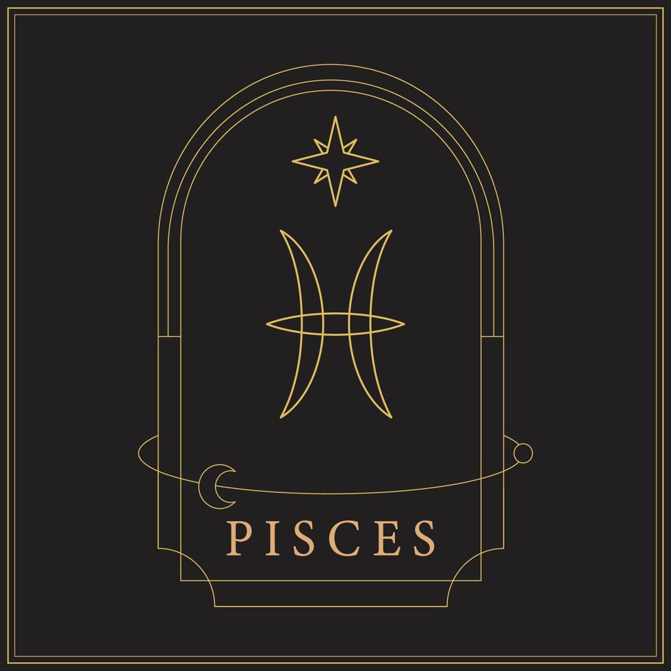 Gold Pisces Zodiac sign vector