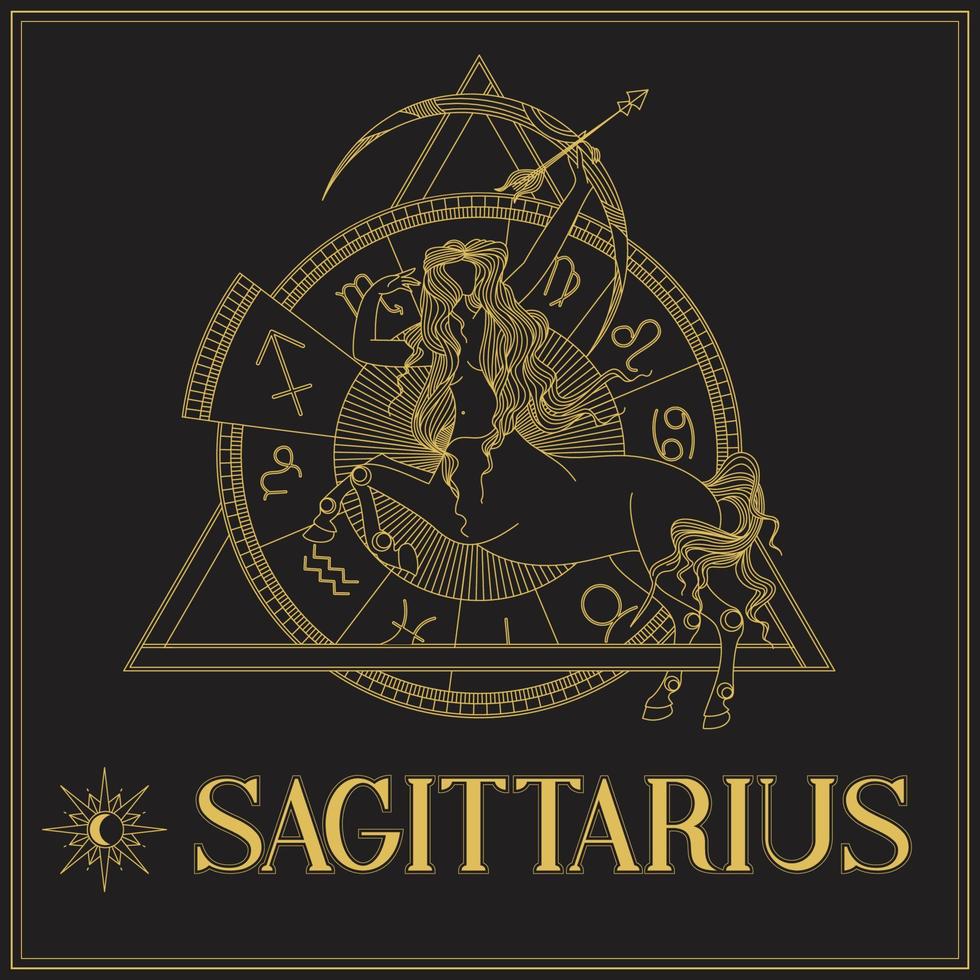 Gold Sagittarius Zodiac sign vector