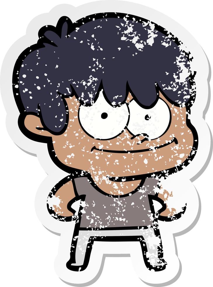 distressed sticker of a happy cartoon man vector