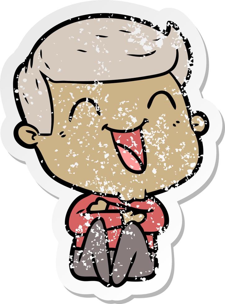 distressed sticker of a cartoon man laughing vector